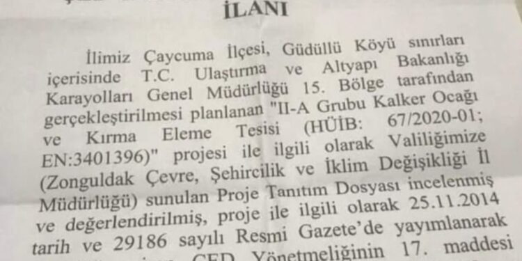 ÇED TOPLANTISINA GEREK DUYULMADAN TAŞ OCAĞINA İZİN